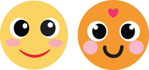 Two Cartoon Faces with Hearts and Blushes emoji emoticon.