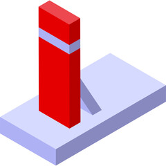 Abstract Red and Blue Geometric Tower Structure on Light Blue Platform in Isometric View