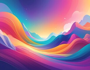 Colorful, abstract depiction of rolling hills and sky