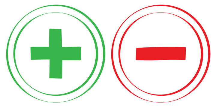 Red & green plus minus icon. Plus and minus vector icon, plus-minus math sign, positive and negative symbol, colorful addition and subtraction sign. Plus sign and minus symbol icons in circle shape.