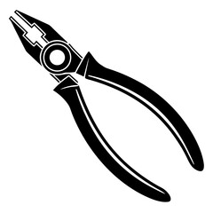 a flat-style vector icon of a black pliers silhouette, no background, using only black color, minimal and modern design.