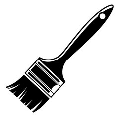 a flat-style vector icon of a black paint brush silhouette, no background, using only black color, minimal and modern design.