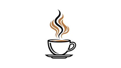 Minimal Line Vector of Coffee Cup with Abstract Steam on White Background, modern café icon style.