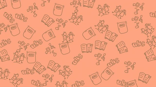 Seamless education pattern doodle background with children and books, evoking a sense of learning and creativity for children's artistic design