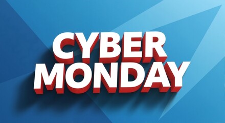 Bold 3D 'Cyber Monday' text on a modern geometric background. E-commerce sale and online shopping promotion concept for advertising