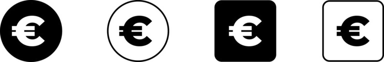 Set of euro currency icon symbol. Popular international currency sign isolated on transparent background. Euro money coins icon signs. Vector illustration.