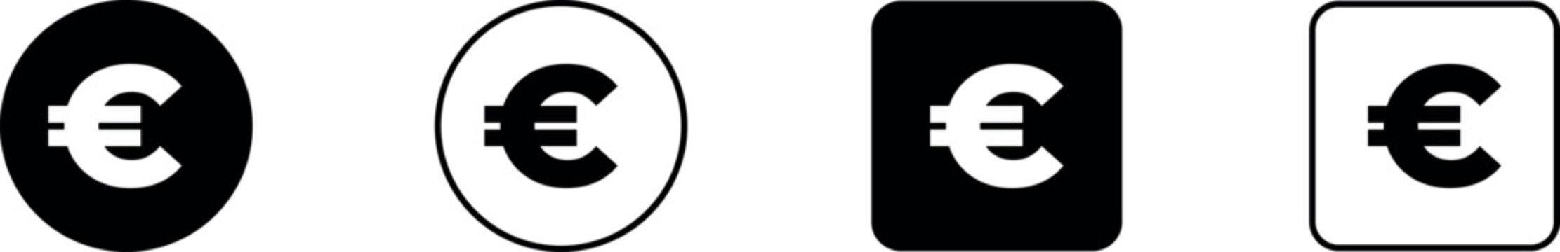 Set of euro currency icon symbol. Popular international currency sign isolated on transparent background. Euro money coins icon signs. Vector illustration.