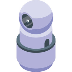 Isometric Security Camera With Rotating Head In Light Purple And Gray Colors On A Transparent Background With Pixel Art Style