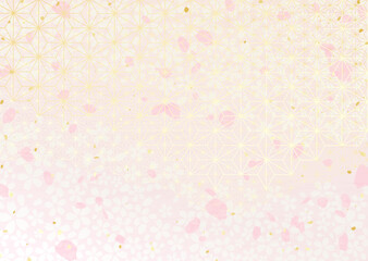 麻の葉模様と桜の花柄を組み合わせた和風背景イラスト