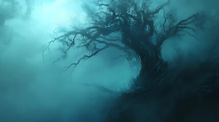 Misty morning fog in the forest with soft light and natural atmosphere