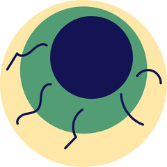 Abstract Stylized Eye Orbs With Concentric Rings And Dark Center In Yellow Green And Blue Hues Featuring Stylized Lines Emanating Outward On A Transparent Background