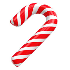 Shiny, red-and-white striped curved candy cane on black