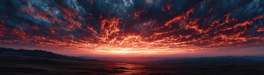 Obraz premium Fire hurricane tearing through cloudscape sky concept. Stunning sunset with vibrant colors illuminating the sky.