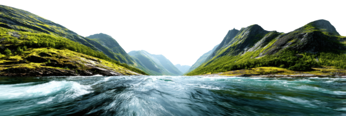 Blue River with green hills – Isolated PNG Background
