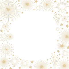 Obraz premium A golden abstract frame of fireworks and stars on a white background