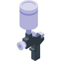 Isometric spray paint gun with transparent background isolated in white