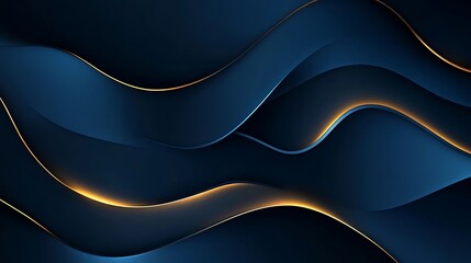 Abstract golden wave on navy matte background with smooth flowing lines