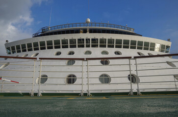 Detail and close up of bridge and superstructure of modern cruiseship cruise ship liner	