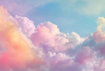 Pastel Colored Clouds Against Blue Sky Background