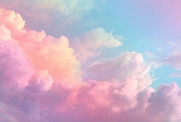 Pastel Sky with Dreamy Clouds, Colorful Background.
