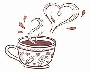 A cup of coffee with heartshaped steam