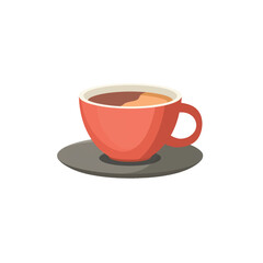 Obraz premium flat 2D icon vector illustrator of hot tea in teacup with saucer, with copy space, white background