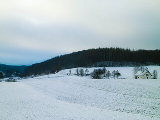 Winter over Kashubian hills, Wiezyca, Poland.