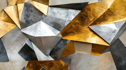Abstract Metallic Geometry with Gold and Silver Facets