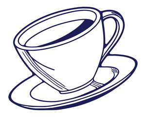 Illustration of a tilted coffee cup on a saucer