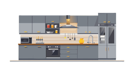 Kitchen with a modern design, featuring gray cabinetry, stainless steel appliances, and a wooden countertop. The space is illuminated with warm under-cabinet lighting, adding to the luxurious feel.