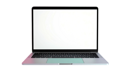 Open laptop with a blank white screen on a dark background