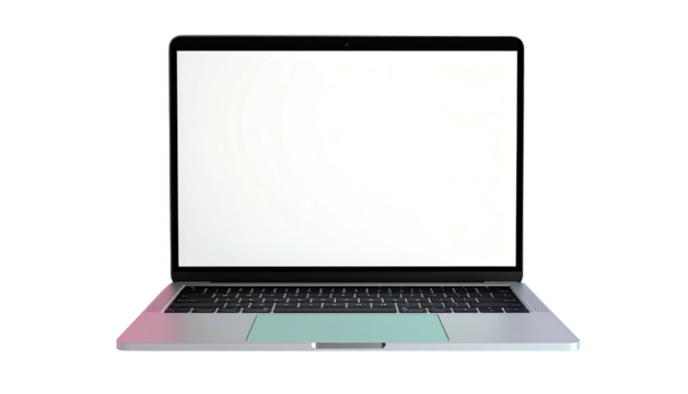Open laptop with a blank white screen on a dark background