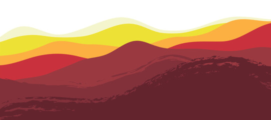 Multicolored mountain panorama, translucent waves, abstract colored glass shapes, modern background, Flat design illustration of mountains