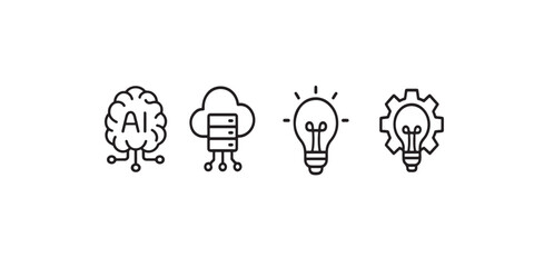 Print  Construction and Engineering Line Icons — tools, crane, blueprint, gear and worker icons vector