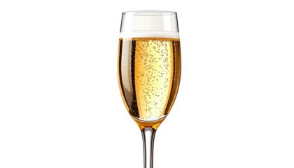 Sparkling champagne in a flute glass on a solid black background