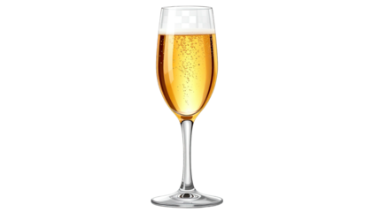 Tall glass filled with bubbly golden drink against a black background