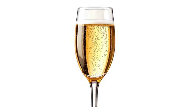 Sparkling champagne in a flute glass on a solid black background