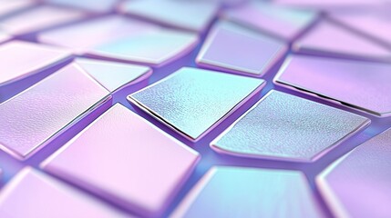 Iridescent abstract geometric tiles with textured surfaces in pastel colors