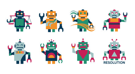 Playful and expressive robot emoji collection representing advanced AI and robotic themes for digital communication