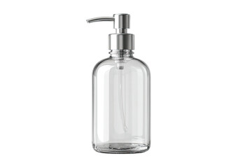 Clear glass bottle w/silver pump on black