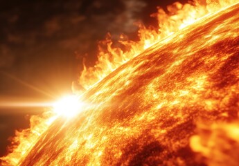 Fiery sun surface erupts with plasma and radiant light