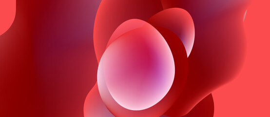 Abstract red shapes overlap, creating soft gradients. Fluid forms suggest movement, depth, vibrant color palette. Minimalist design.