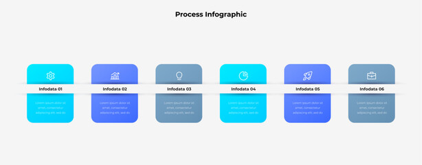Process Infographic with 6 Steps. Business Planning and Workflow Diagram with Gradient Rectangles for Strategy, Management, and Data Presentation