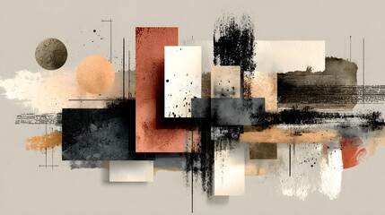 An abstract minimalist composition featuring geometric shapes lines and a neutral color palette creating a modern sophisticated visual impression