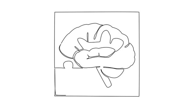 Self drawing animation of single one line drawing the middle piece forms a top view of the brain. A very chronic mental disorder. Confusion in thinking. World Schizophrenia Day. Full length animated