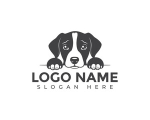 A sad dog logo design isolated on white background, featuring a puppy with a melancholic expression, conveying a sense of empathy and animal welfare for related businesses