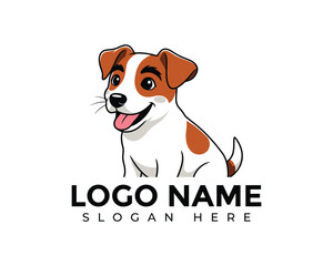 A cheerful jack russell terrier cartoon logo, isolated on white background, showcasing a playful and friendly canine companion, perfect for petrelated businesses and branding