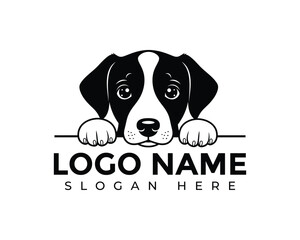 A simple, cute, black dog icon and logo of a small puppy or animal pet
