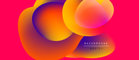 Abstract fluid shapes overlap, vibrant colors blend. Pink backdrop enhances dynamic composition, modern design element.
