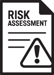 Risk assessment document icon with warning sign for safety report and management design.
